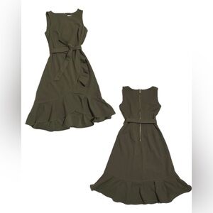 Calvin Klein Olive Green Sleeveless Ruffle Dress